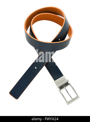 Ceinture en cuir noir boucle argent Banque D'Images