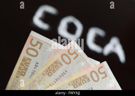 Billet de banque et le texte écrit avec trouble de coca cocaïne power Banque D'Images