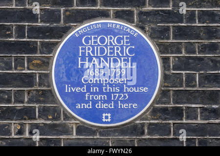 Blue Plaque de George Frideric Handel, Londres Angleterre Royaume-Uni UK Banque D'Images