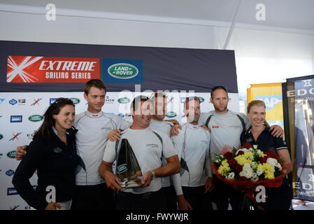 Lino Sonego équipe d'Itali au cours de la cérémonie de remise des prix de l'étape de Saint-Pétersbourg de Extreme Sailing Series Banque D'Images