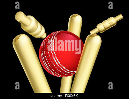 Un cricket ball briser les souches guichet illustration sport Banque D'Images