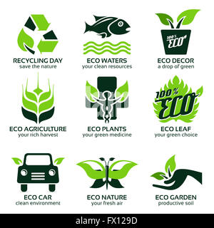 Télévision icon set eco nature vert Banque D'Images