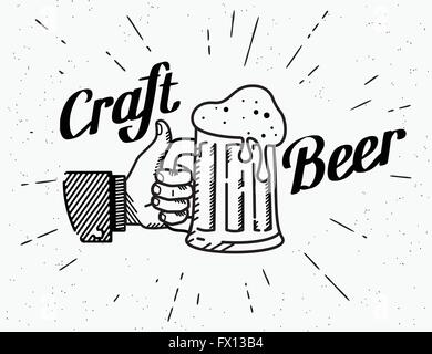Thumbs up'icône Symbole avec craft beer mug Illustration de Vecteur