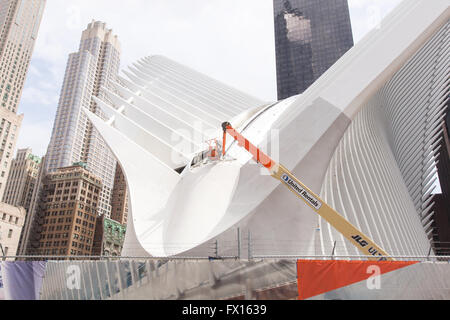 Centre de transport à Oculus One World Trade Center en construction. New York City, New York, États-Unis d'Amérique. Banque D'Images