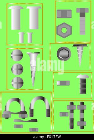 Plus de détails pour les fixations des différents composés sur un fond vert. Banque D'Images