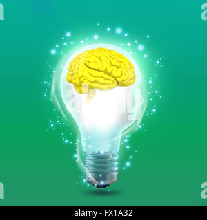 Le concept idée en tête de l'homme sous forme d'ampoule avec cerveau. Banque D'Images