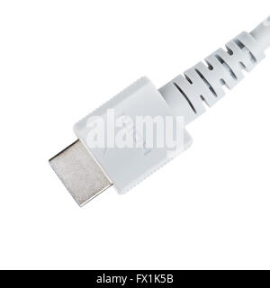 Branchez le câble HDMI, isolé sur fond blanc Banque D'Images