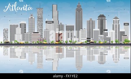 Atlanta skyline avec bâtiments gris, ciel bleu et réflexions. vector illustration. business concept Voyages et tourisme Illustration de Vecteur