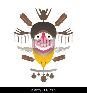 Masque Tribal avec plume et poissons. Vector illustration. Isolé sur fond blanc. Illustration de Vecteur