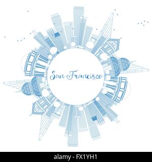 San Francisco contour bleu horizon avec les bâtiments. Vector Illustration. Les voyages d'affaires et tourisme Concept avec copie Espace. Illustration de Vecteur