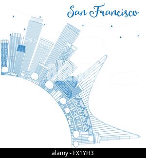 San Francisco contour bleu horizon avec les bâtiments. Vector Illustration. Les voyages d'affaires et tourisme Concept avec copie Espace. Illustration de Vecteur