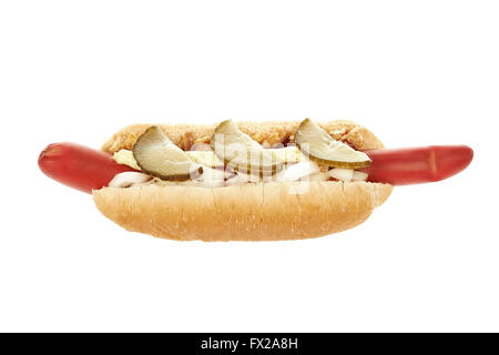 Hotdog sur isolé sur fond blanc Banque D'Images