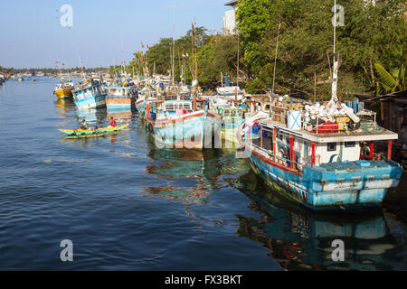 Des bateaux de pêche à l'Étang Canal néerlandais, Negombo, Province de l'Ouest, Ceylan, Sri Lanka Banque D'Images