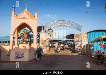 Marché aux poissons de Negombo Gate et statue de Saint Pierre, patron des pêcheurs, Negombo, Sri Lanka, Asie Banque D'Images