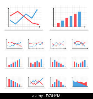 Ensemble de différents graphiques sur fond blanc Banque D'Images