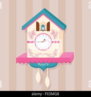 Cuckoo Clock vecteur d'oiseaux sur le mur télévision mignon Illustration de Vecteur