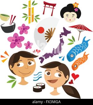 Japon culture icon set Illustration de Vecteur