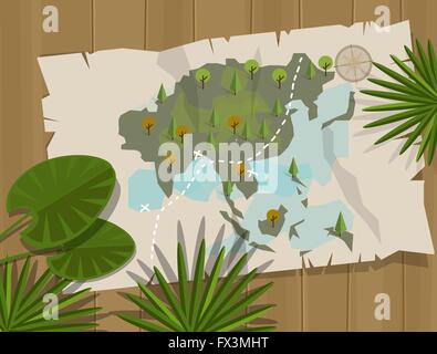 Asie carte jungle aventure dessin animé Illustration de Vecteur