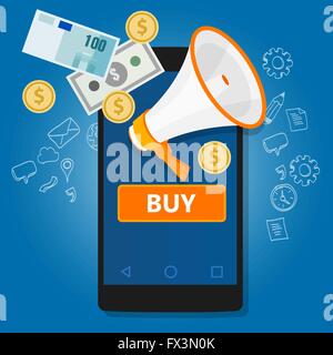 Le paiement mobile cliquez pour acheter en ligne transaction commerce téléphone Illustration de Vecteur