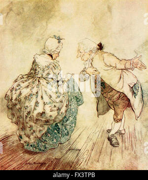 Puis vieux Fezziwig se distingue de la danse avec Mme Fezziwig. Une scène d'un conte de Noël. Banque D'Images