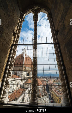 Vue sur le dôme du Campanile de Giotto à Florence Firenze, beffroi, Toscana, Italie, Union européenne, Europe Banque D'Images