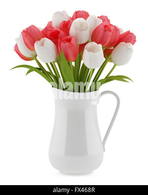 Tulipes en pot isolé sur fond blanc. 3d illustration Banque D'Images