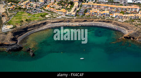 Vue aérienne de la Plage Noire, la grande conque, côtières et plage de Cap d'Agde, Agde, France, Languedoc-Roussillon, France, Europe, Banque D'Images