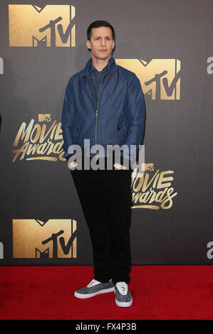 Burbank, CA, USA. Apr 9, 2016. 09 avril 2016 - Burbank, Californie - Andy Samberg. 2016 MTV Movie Awards tenue à Warner Bros Studios. Crédit Photo : © Sammi Sammi/AdMedia/AdMedia/ZUMA/Alamy Fil Live News Banque D'Images