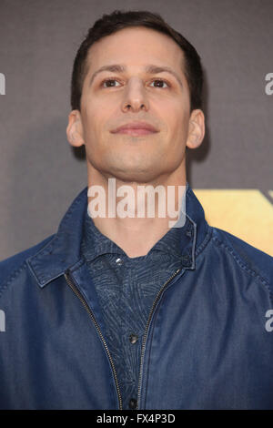 Burbank, CA, USA. Apr 9, 2016. 09 avril 2016 - Burbank, Californie - Andy Samberg. 2016 MTV Movie Awards tenue à Warner Bros Studios. Crédit Photo : © Sammi Sammi/AdMedia/AdMedia/ZUMA/Alamy Fil Live News Banque D'Images