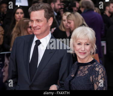 Londres, Royaume-Uni. 11 avril, 2016. UK premiere de l'oeil dans le ciel le 11/04/2016 à Curzon Mayfair, Londres. Sur la photo : Helen Mirren, Colin Firth. Credit : Julie Edwards/Alamy Live News Banque D'Images