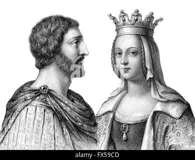 Charlemagne, Charles le Grand ou Carolus Magnus, 747-814, Roi des Francs et Empereur des Romains, et sa femme Hildegarde Banque D'Images