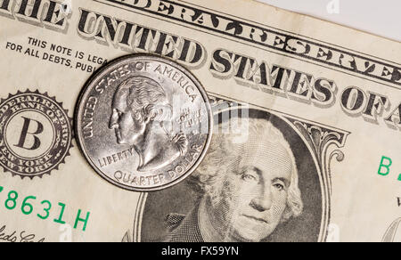 Quartier le US Dollar Bill Close up. Banque D'Images