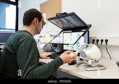 Les scientifiques sur un moniteur 3D à l'Université Heinrich-Heine à Düsseldorf Banque D'Images