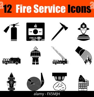 Ensemble de douze fire service icônes noires. Vector illustration. Illustration de Vecteur