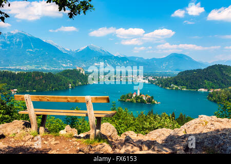 Le lac de Bled en été, vue du dessus, la Slovénie. Banque D'Images