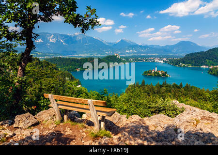 Le lac de Bled en été, vue du dessus, la Slovénie. Banque D'Images