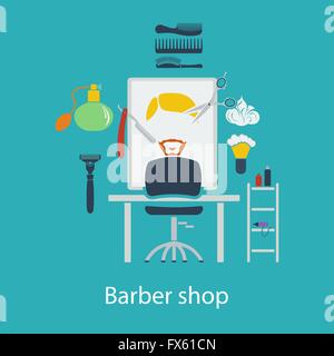 Salon de coiffure design plat dans les couleurs de l'interface utilisateur. Vector illustration. Illustration de Vecteur