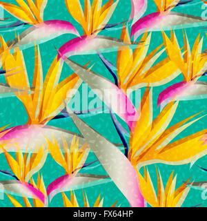 Bird of Paradise flower background retro seamless pattern en couleurs éclatantes idéal pour la saison d'été. Vecteur EPS10. Illustration de Vecteur