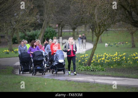 L'exercice de nouvelles mamans et garder l'ajustement dans le parc. Banque D'Images