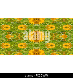 La technique de collage numérique motif floral stylisé géométrique décoratif motif transparent conception de mosaïque en vibrant jaune et vert Banque D'Images