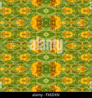 La technique de collage numérique motif floral stylisé géométrique décoratif motif transparent conception de mosaïque en vibrant jaune et vert Banque D'Images