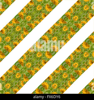 La technique de collage numérique motif floral stylisé géométrique décoratif motif rayures diagonales en vibrant jaune et vert Banque D'Images