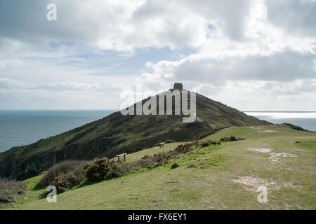 Rame l'église le sommet d'une colline la rame Head, Cornwall, Angleterre Banque D'Images