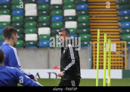 27 mars 2016 - défi international de Vauxhall (Friendly). L'Irlande du Nord v Slovénie. L'entraîneur de l'Irlande du Nord Stephen Robinson lors de la formation. Banque D'Images