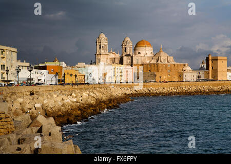 Barrio de la Viña. Front de mer, le centre historique et la cathédrale de Santa Cruz. La ville de Cadiz, Andalousie Espagne. L'Europe Banque D'Images