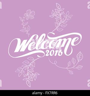 Welcome 2016 bonne année fleur floral violet girly Illustration de Vecteur