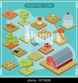 Ferme isométrique icon set Illustration de Vecteur