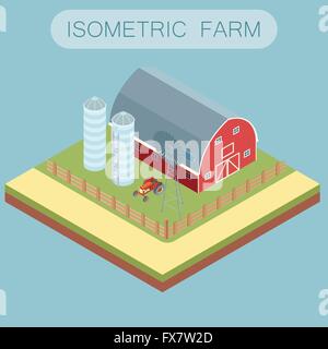 Bannière ferme isométrique Illustration de Vecteur