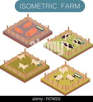 Animaux de ferme set isométrique Illustration de Vecteur