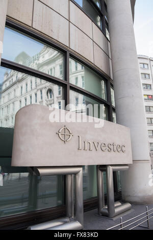 Investissement Investec Bank. Ville de Londres. La Grande-Bretagne. UK Banque D'Images